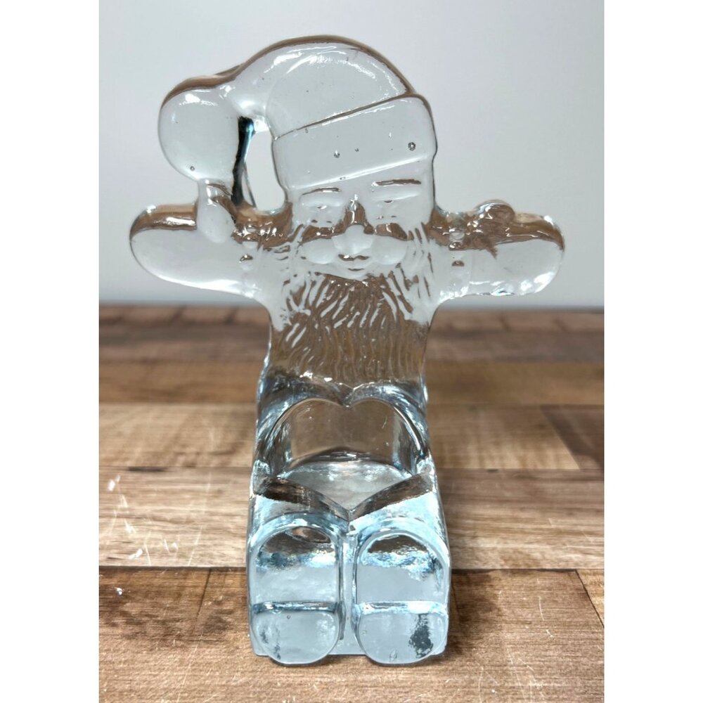 RARE Kosta Boda Sweden Santa Claus Art Clear Glass Votive Candle Holder